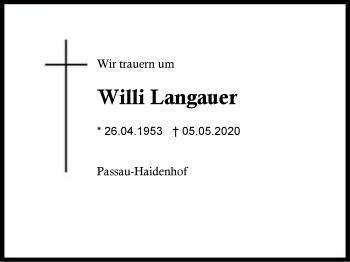 Traueranzeige von Willi Lengauer von Region Berchtesgadener Land