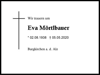 Traueranzeige von Eva  Mörtlbauer von Region Berchtesgadener Land