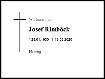 Traueranzeige von Josef  Rimböck von Region Berchtesgadener Land