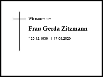Traueranzeige von Gerda Zitzmann von Region Berchtesgadener Land