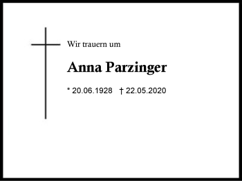 Traueranzeige von Anna Parzinger von Region Berchtesgadener Land