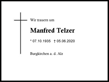 Traueranzeige von Manfred Telzer von Region Berchtesgadener Land