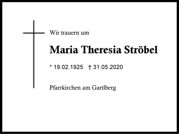 Traueranzeige von Maria Theresia Ströbel von Region Berchtesgadener Land