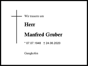 Traueranzeige von Manfred Gruber von Region Berchtesgadener Land