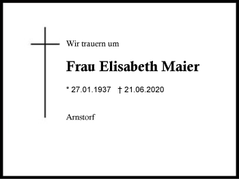 Traueranzeige von Elisabeth Maier von Region Berchtesgadener Land