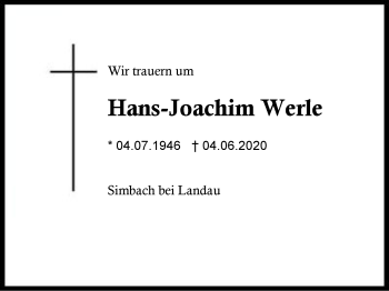 Traueranzeige von Hans-Joachim Werle von Region Berchtesgadener Land