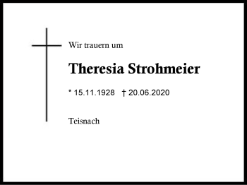 Traueranzeige von Theresia Strohmeier von Region Berchtesgadener Land