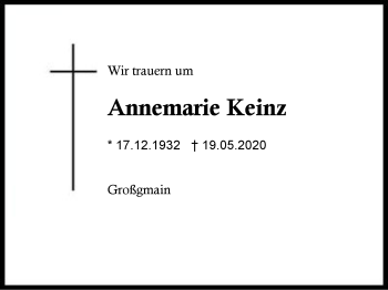 Traueranzeige von Annemarie Keinz von Region Berchtesgadener Land