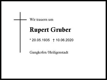 Traueranzeige von Rupert Gruber von Region Berchtesgadener Land