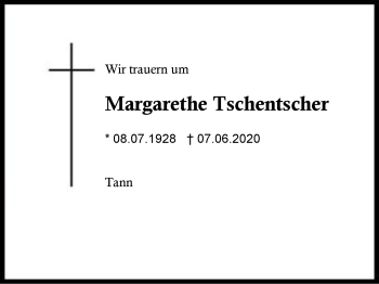 Traueranzeige von Margarethe Tschentscher von Region Berchtesgadener Land