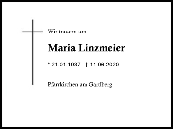 Traueranzeige von Maria Linzmeier von Region Berchtesgadener Land