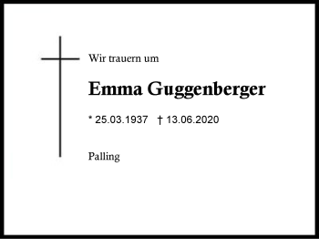 Traueranzeige von Emma Guggenberger von Region Berchtesgadener Land