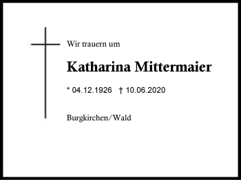 Traueranzeige von Katharina Mittermaier von Region Berchtesgadener Land