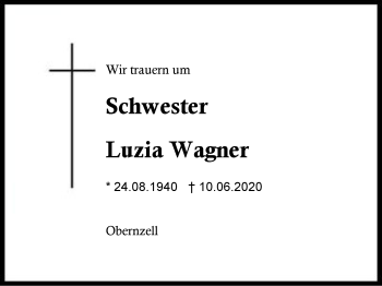 Traueranzeige von Luzia Wagner von Region Berchtesgadener Land