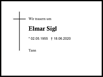 Traueranzeige von Elmar Sigl von Region Berchtesgadener Land