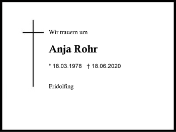 Traueranzeige von Anja Rohr von Region Berchtesgadener Land