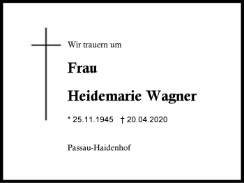 Traueranzeige von Heidemarie Wagner von Region Berchtesgadener Land