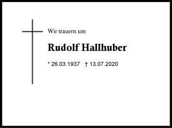 Traueranzeige von Rudolf Hallhuber von Region Berchtesgadener Land