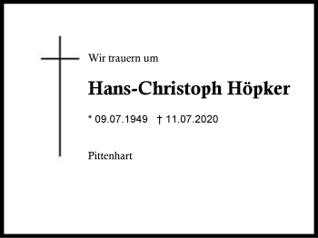 Traueranzeige von Hans-Christoph Höpker von Region Berchtesgadener Land