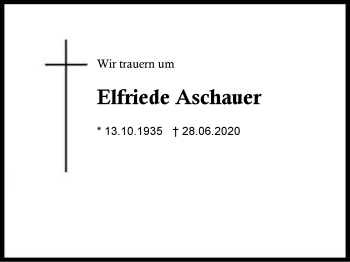 Traueranzeige von Elfriede Aschauer von Region Berchtesgadener Land