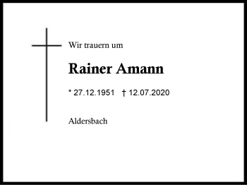 Traueranzeige von Rainer Amann von Region Berchtesgadener Land