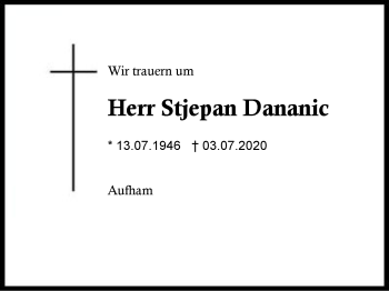 Traueranzeige von Stjepan Dananic von Region Berchtesgadener Land