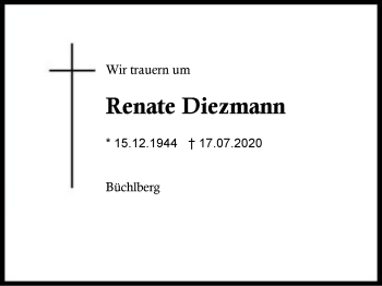 Traueranzeige von Renate Diezmann von Region Berchtesgadener Land