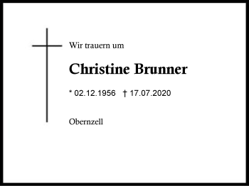 Traueranzeige von Christine Brunner von Region Berchtesgadener Land