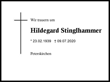 Traueranzeige von Hildegard Stinglhammer von Region Berchtesgadener Land