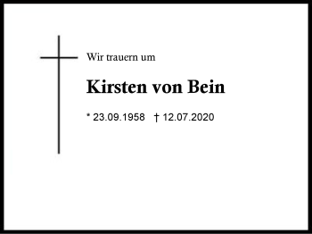 Traueranzeige von Kirsten von Bein von Region Berchtesgadener Land