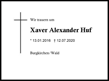 Traueranzeige von Xaver Alexander Huf von Region Berchtesgadener Land