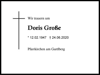 Traueranzeige von Doris Große von Region Berchtesgadener Land