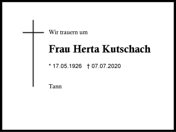 Traueranzeige von Herta Kutschach von Region Berchtesgadener Land