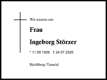 Traueranzeige von Ingeborg Störzer von Region Berchtesgadener Land