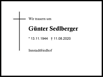 Traueranzeige von Günter Sedlberger von Region Berchtesgadener Land