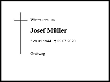 Traueranzeige von Josef Müller von Region Berchtesgadener Land