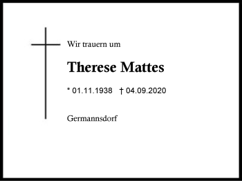 Traueranzeige von Therese Mattes von Region Berchtesgadener Land