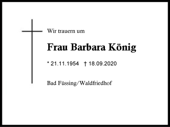 Traueranzeige von Barbara König von Region Berchtesgadener Land