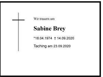 Traueranzeige von Sabine Brey von Region Chiemgau