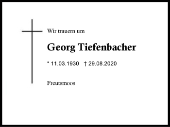 Traueranzeige von Georg Tiefenbacher von Region Berchtesgadener Land