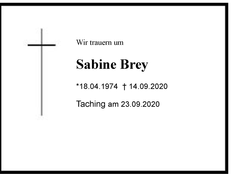  Traueranzeige für Sabine Brey vom 23.09.2020 aus Region Chiemgau