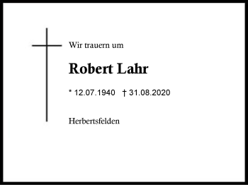 Traueranzeige von Robert Lahr von Region Berchtesgadener Land