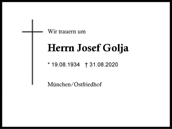 Traueranzeige von Josef  Golja von Region Berchtesgadener Land