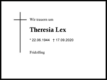 Traueranzeige von Theresia Lex von Region Berchtesgadener Land