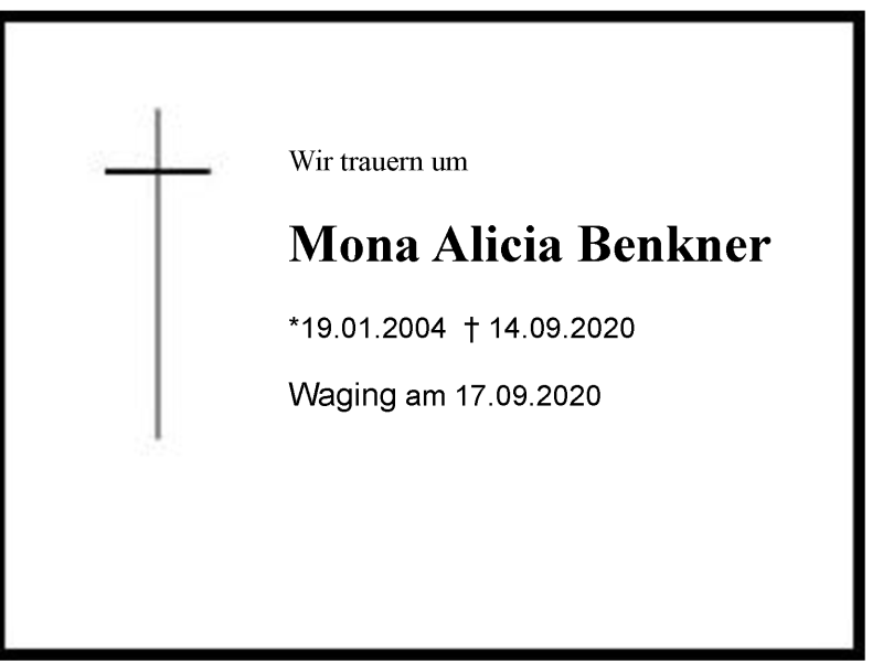  Traueranzeige für Mona Alicia Benkner vom 17.09.2020 aus Region Chiemgau