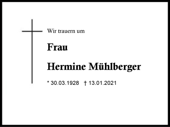 Traueranzeige von Hermine Mühlberger von Region Berchtesgadener Land