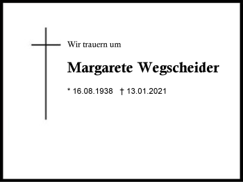 Traueranzeige von Margarete Wegscheider von Region Berchtesgadener Land