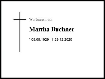 Traueranzeige von Martha Buchner von Region Berchtesgadener Land