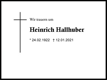 Traueranzeige von Heinrich Hallhuber von Region Berchtesgadener Land