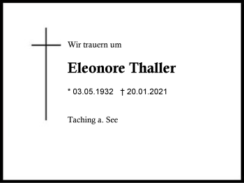 Traueranzeige von Eleonore Thaller von Region Berchtesgadener Land